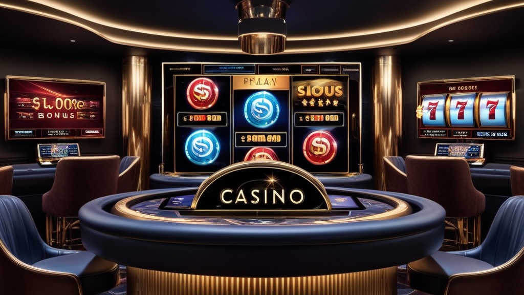 Donkere casino-scène met bonuschips en verschillende promotie-opties